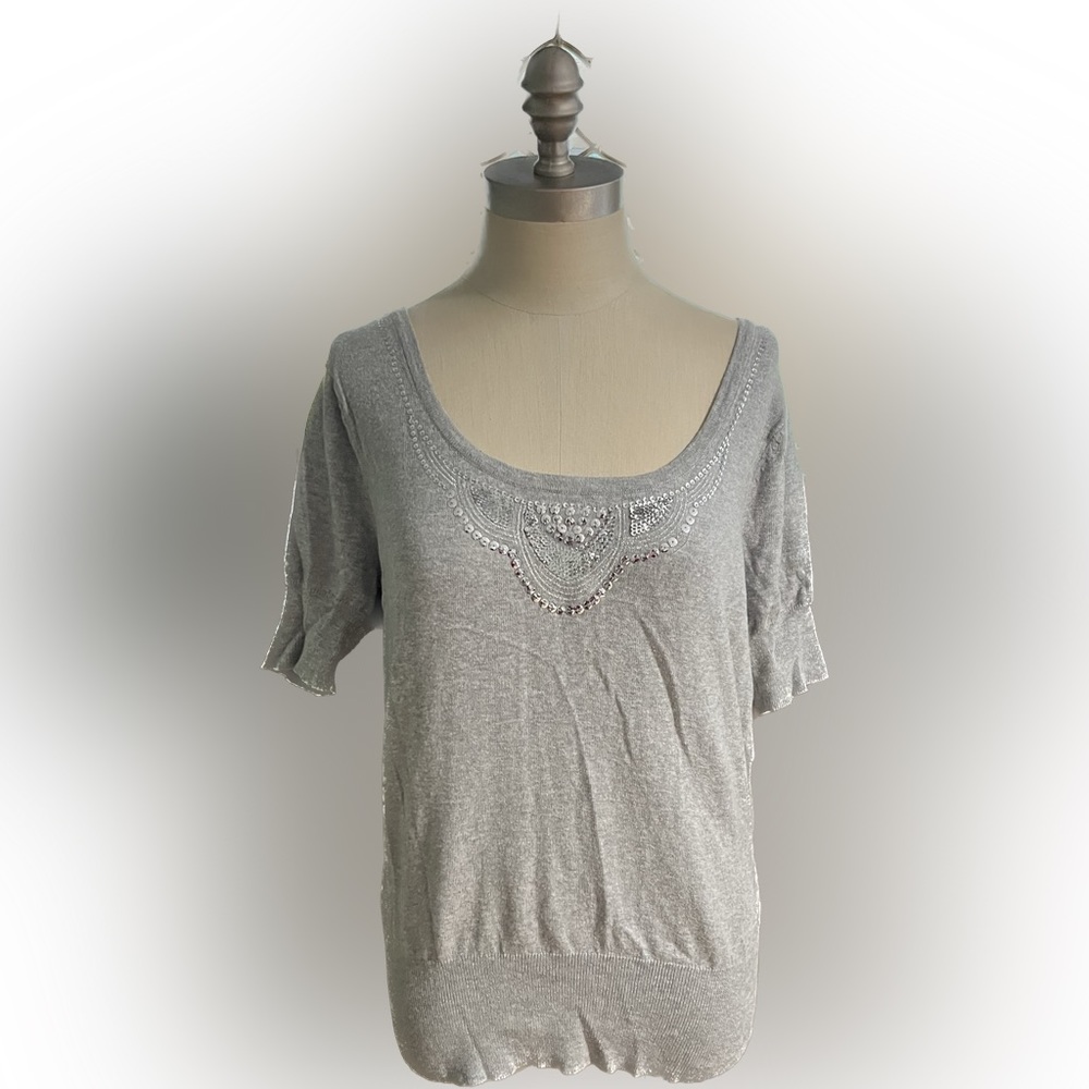 Brand New Torrid Short Sleeved Gray Sweater With Silvers Embellishments - SZ 0